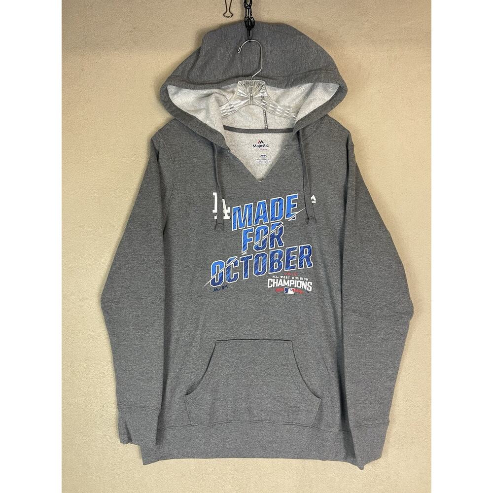 Majestic Hoodie Womens L Gray Made For October Baseball 2015 Champions Graphic